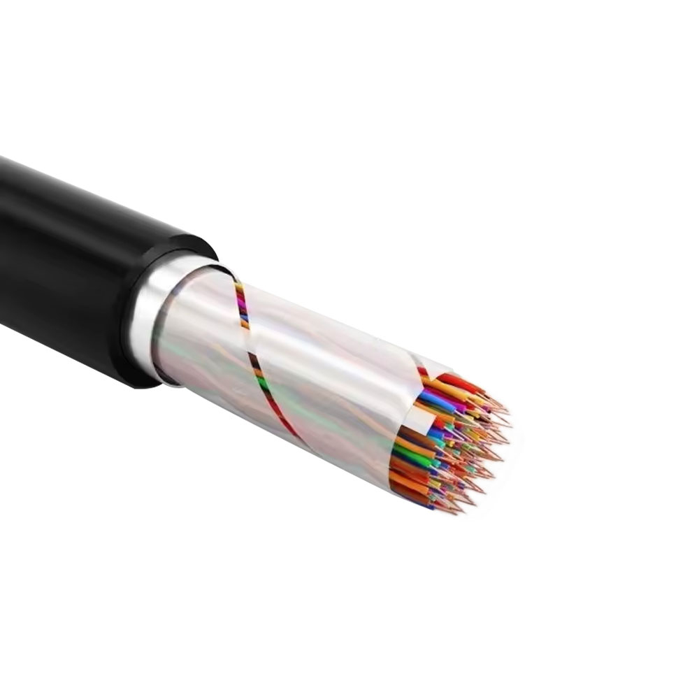 HYAT33: Kabel do lokalnej komunikacji z rdzeniem miedzianym, izolowany pianką poliolefinową, wypełnioną warstwą barierową dla wilgoci, w osłonie polietylenowej, z pojedynczym cienkim drutem stalowym, w osłonie z polietylenu